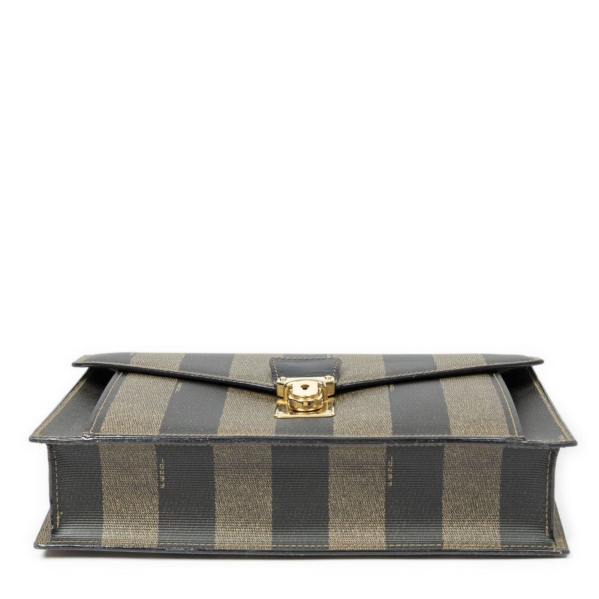 Fendi Vintage Flap Clutch Brown Black Pecan Stripe Canvas — view 6