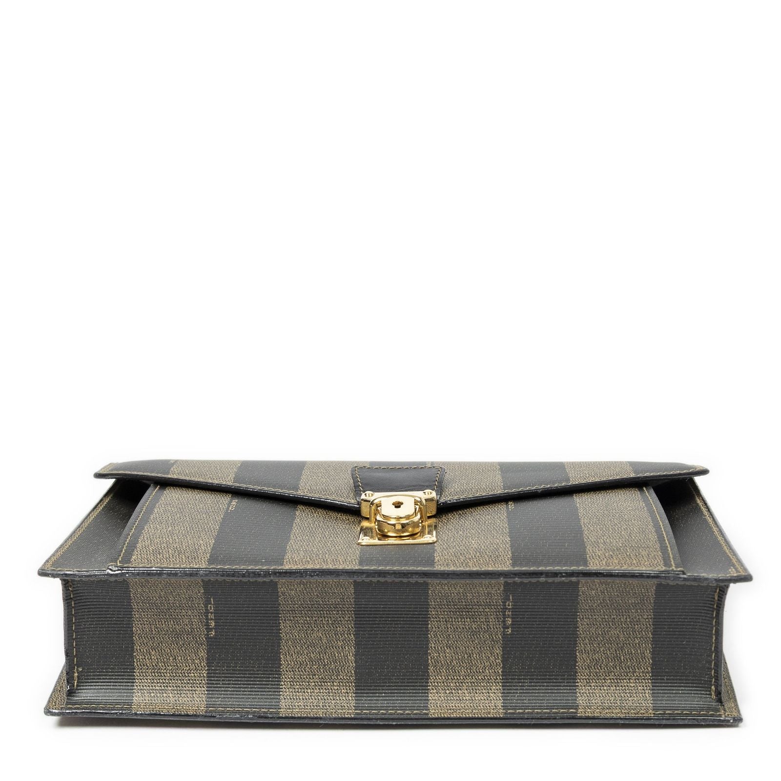 Fendi Vintage Flap Clutch Brown Black Pecan Stripe Canvas — view 6