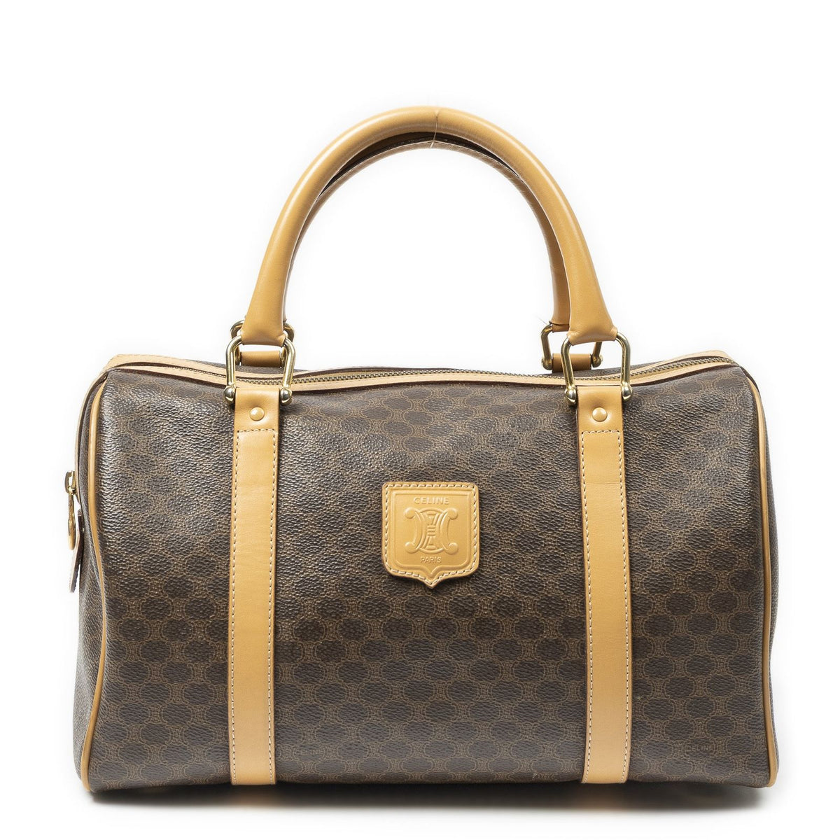 Celine Small Boston Beige Brown Macadam Canvas Handbag