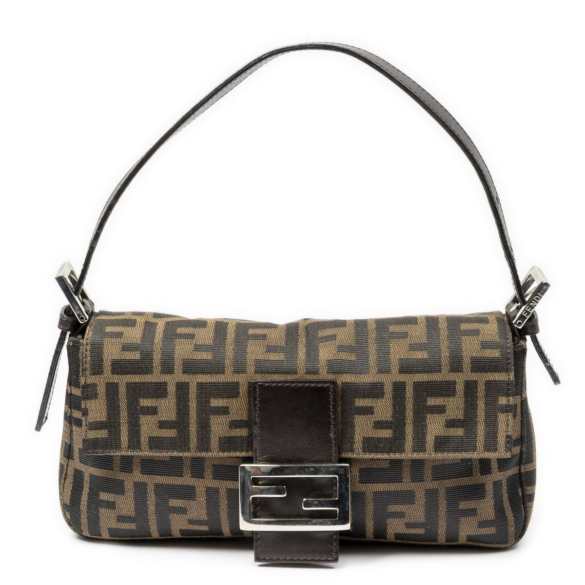 Fendi Baguette Brown Black Zucca Canvas Shoulder Bag