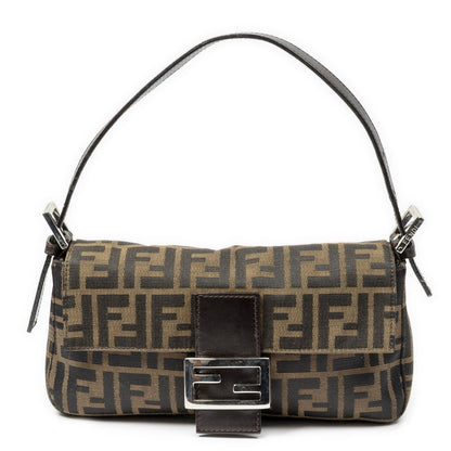 Fendi Baguette Brown Black Zucca Canvas Shoulder Bag