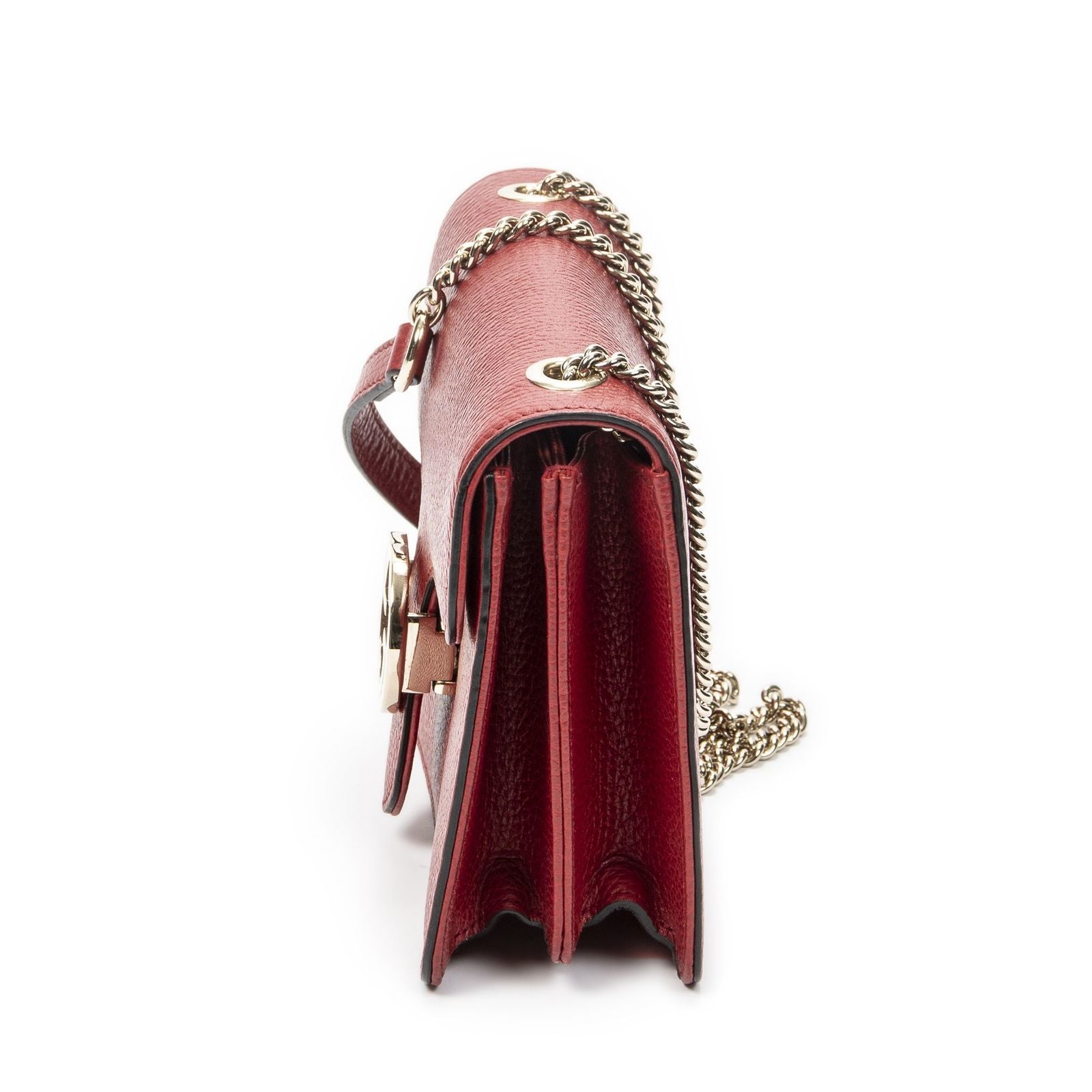 Gucci Small Interlocking G GG Chain Crossbody Red Grain Calfskin Leather — view 3