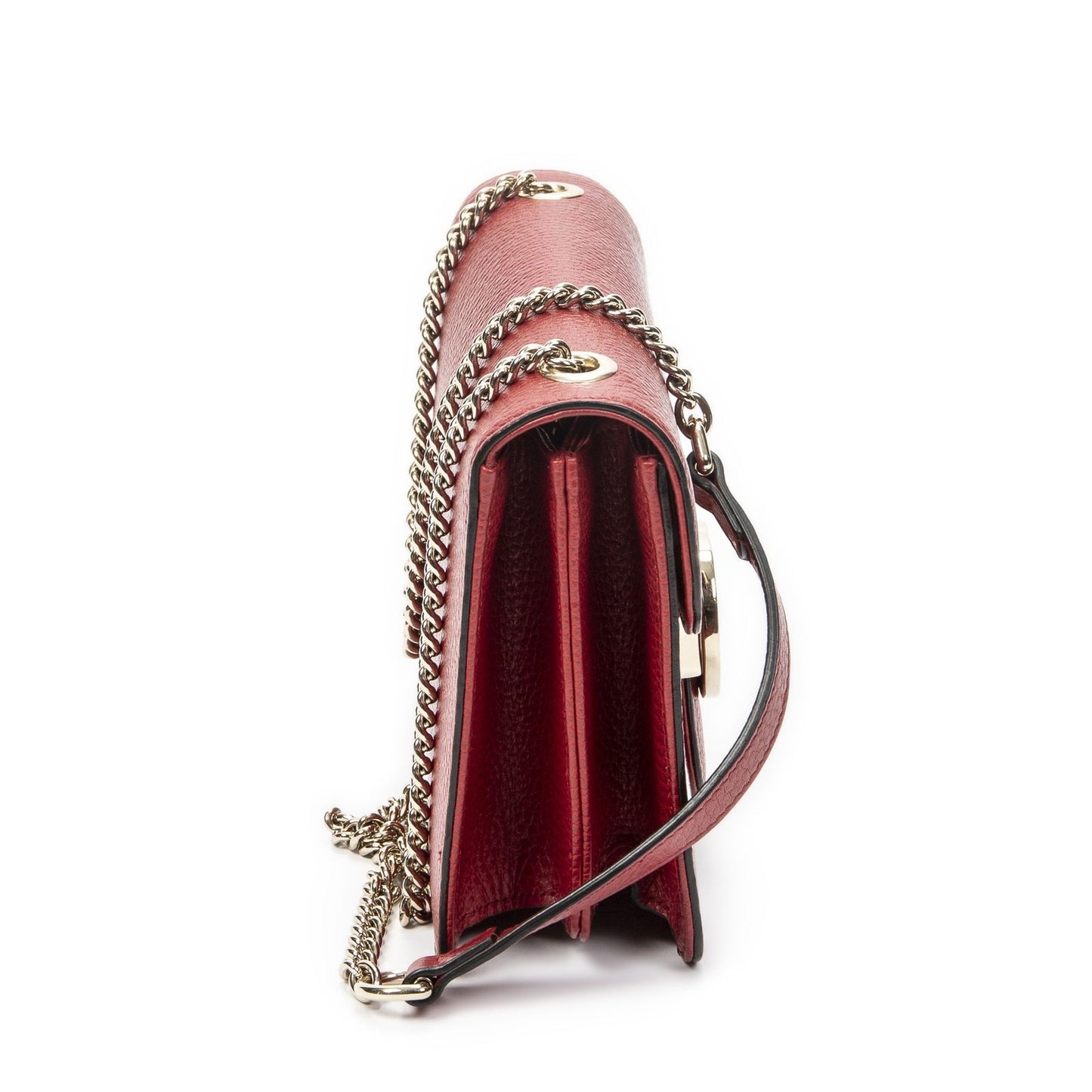 Gucci Small Interlocking G GG Chain Crossbody Red Grain Calfskin Leather — view 4
