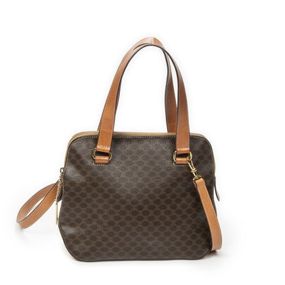 Celine Vintage Convertible Dome Tote Brown Macadam Canvas