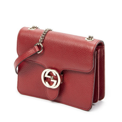 Gucci Small Interlocking G GG Chain Crossbody Red Grain Calfskin Leather — view 2