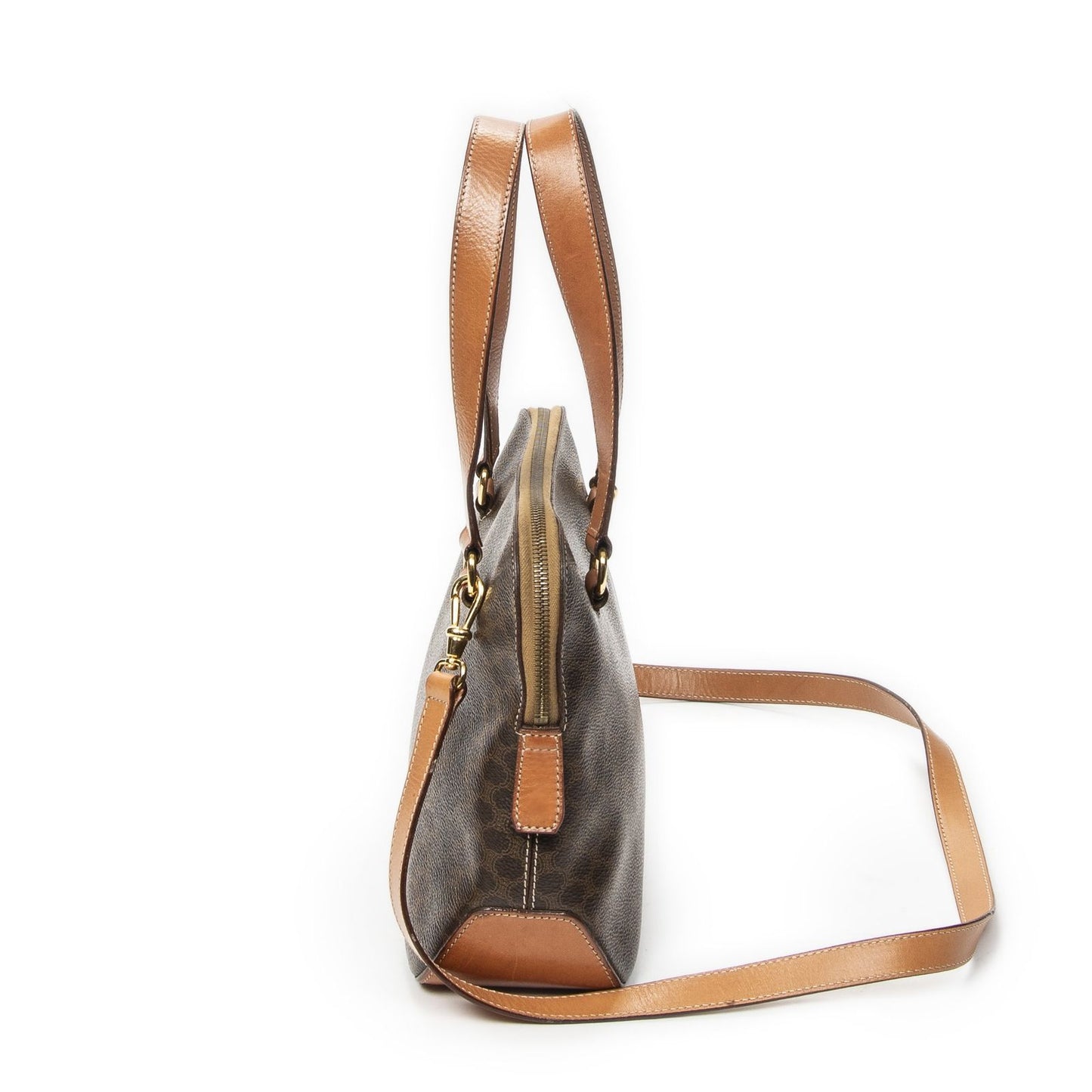 Celine Vintage Convertible Dome Tote Brown Macadam Canvas — view 3