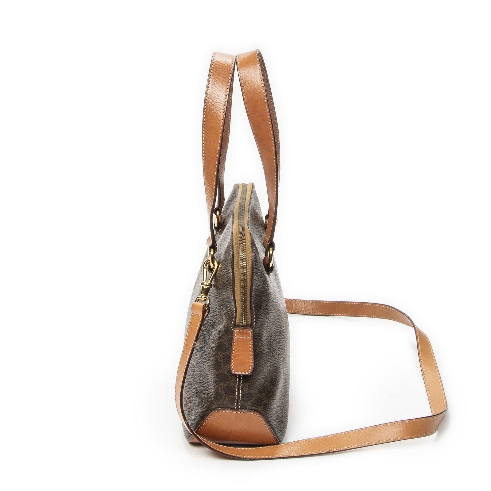 Celine Vintage Convertible Dome Tote Brown Macadam Canvas — view 3