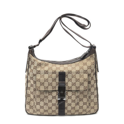 Gucci Front Buckle Messenger Bag Beige Brown GG Canvas