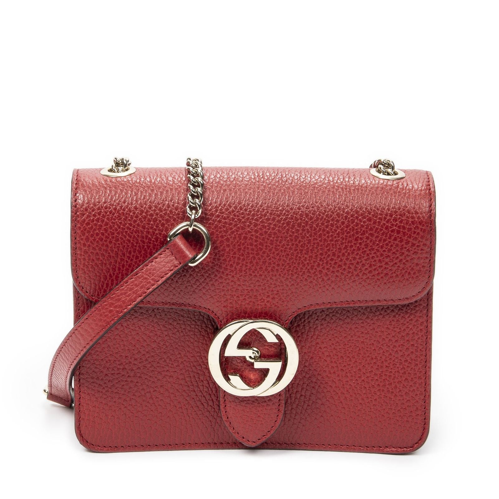 Gucci Small Interlocking G GG Chain Crossbody Red Grain Calfskin Leather