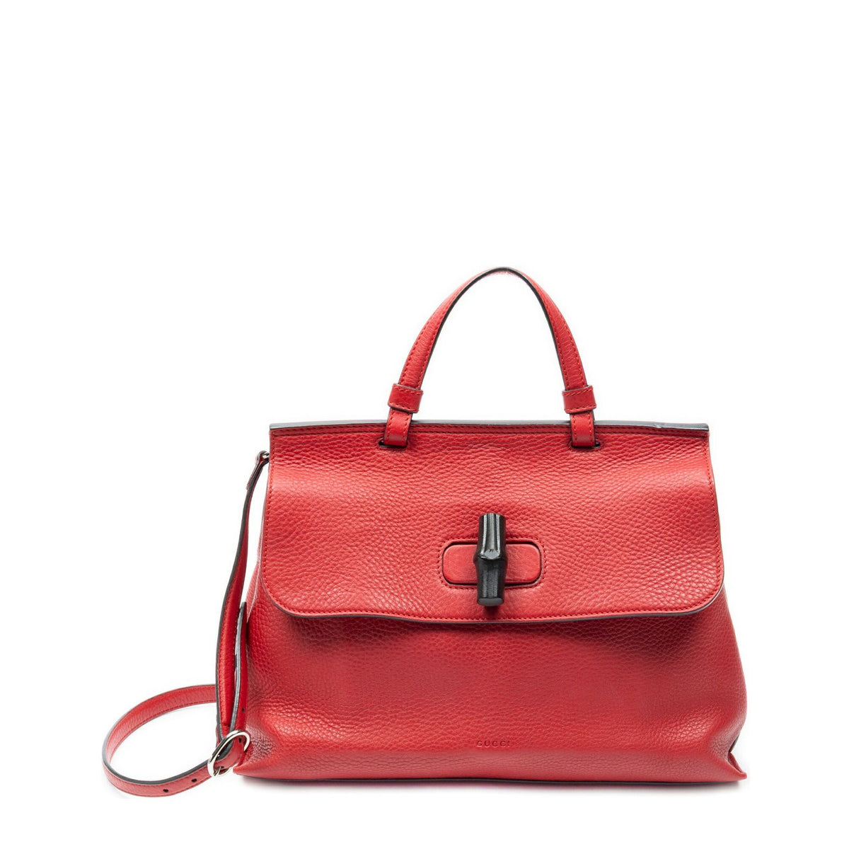 Gucci Medium Floral Bamboo Top Handle Red Gray Leather Handbag