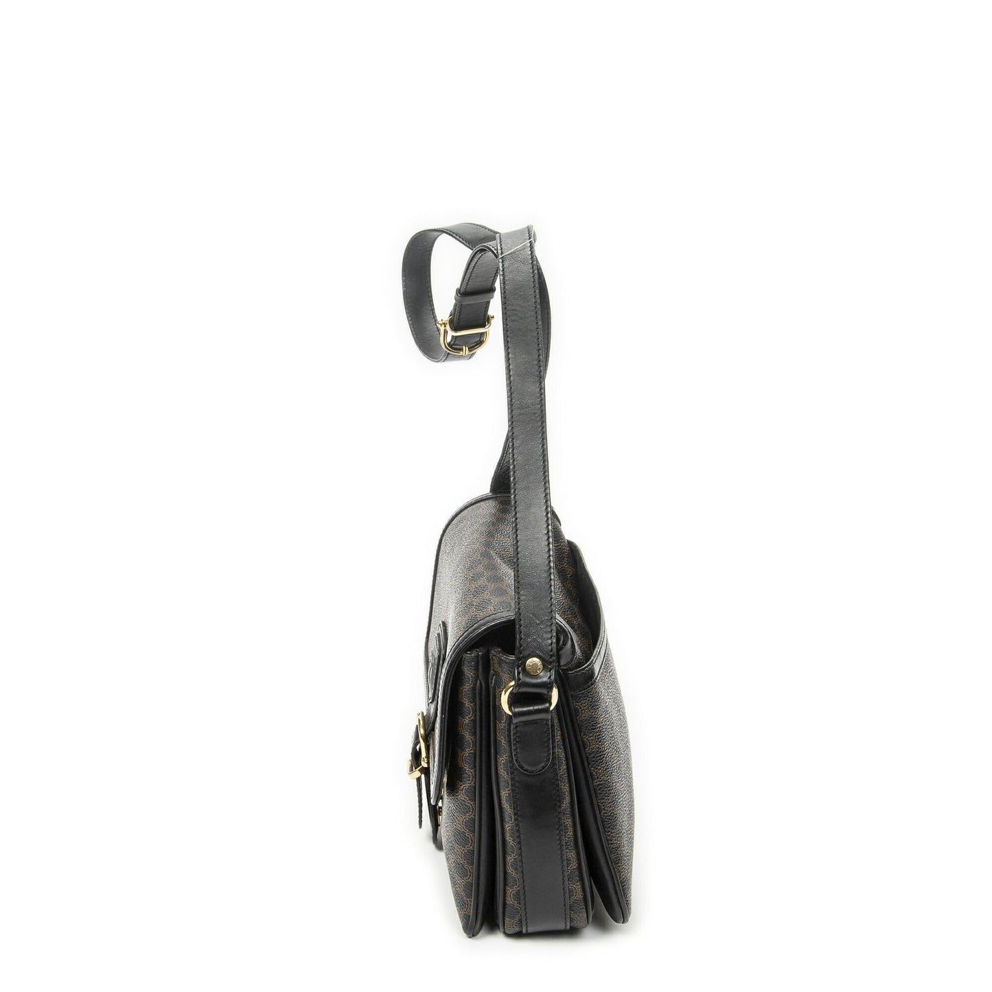 Celine Small Buckle Flap Bag Crossbody Black Macadam Canvas — view 3