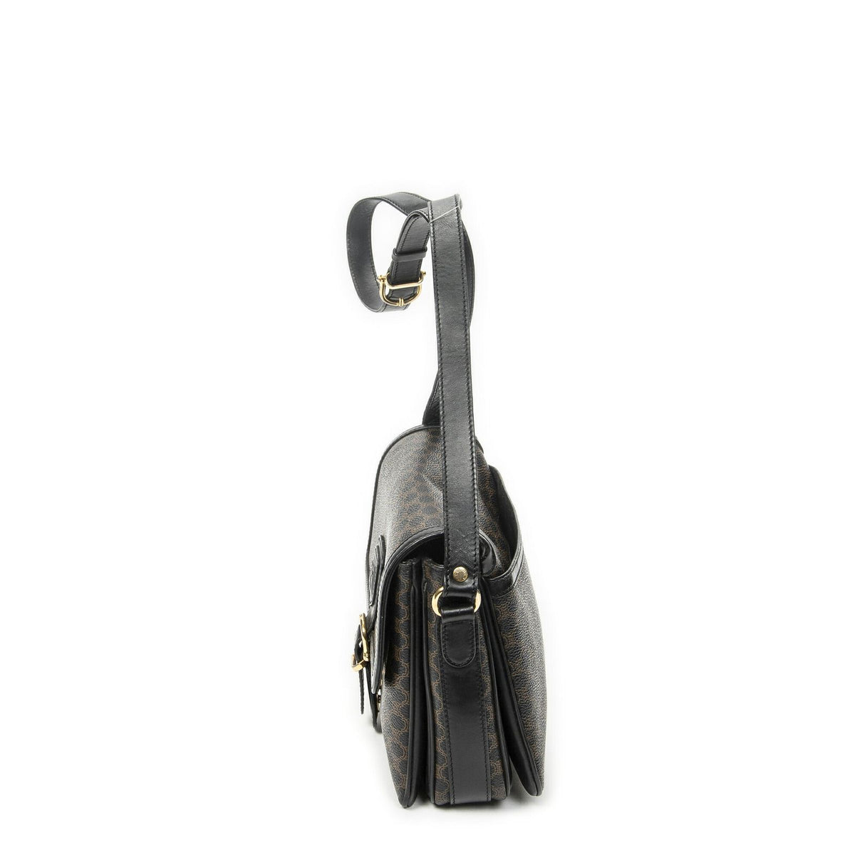Celine Small Buckle Flap Bag Crossbody Black Macadam Canvas — view 3