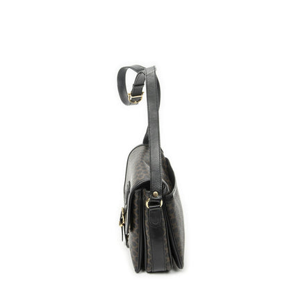 Celine Small Buckle Flap Bag Crossbody Black Macadam Canvas — view 3
