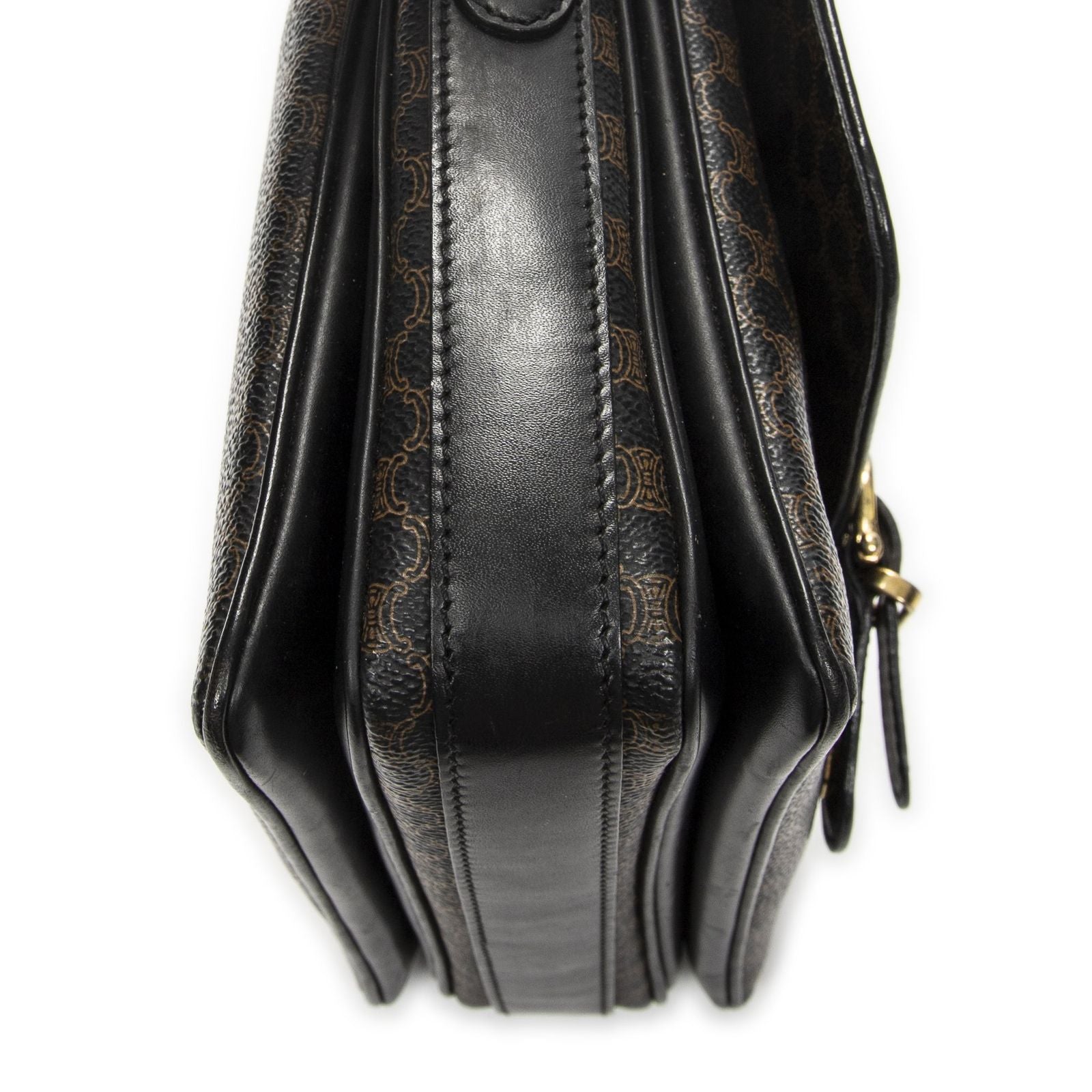 Celine Small Buckle Flap Bag Crossbody Black Macadam Canvas — view 7