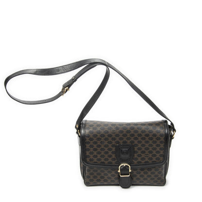 Celine Small Buckle Flap Bag Crossbody Black Macadam Canvas