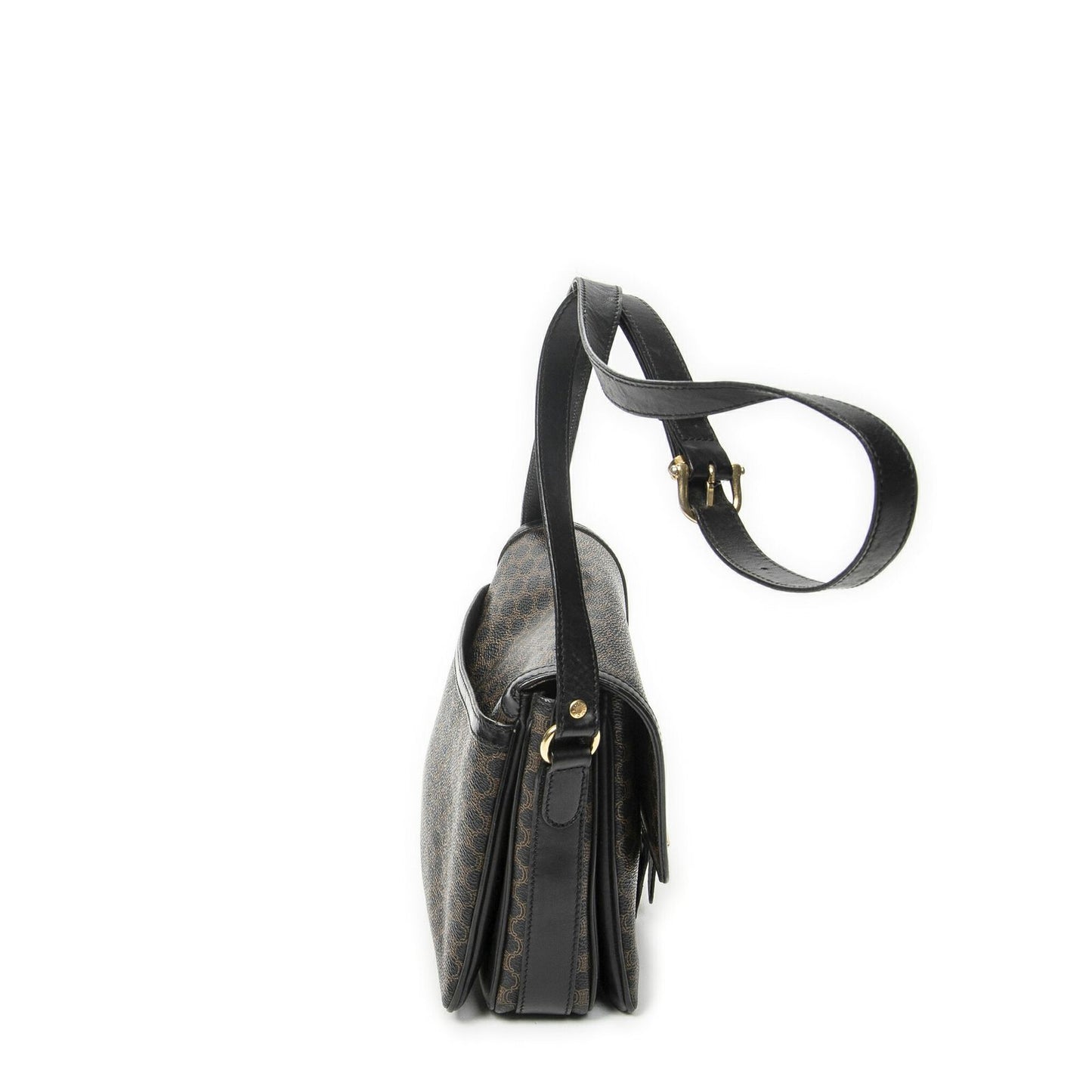Celine Small Buckle Flap Bag Crossbody Black Macadam Canvas — view 4