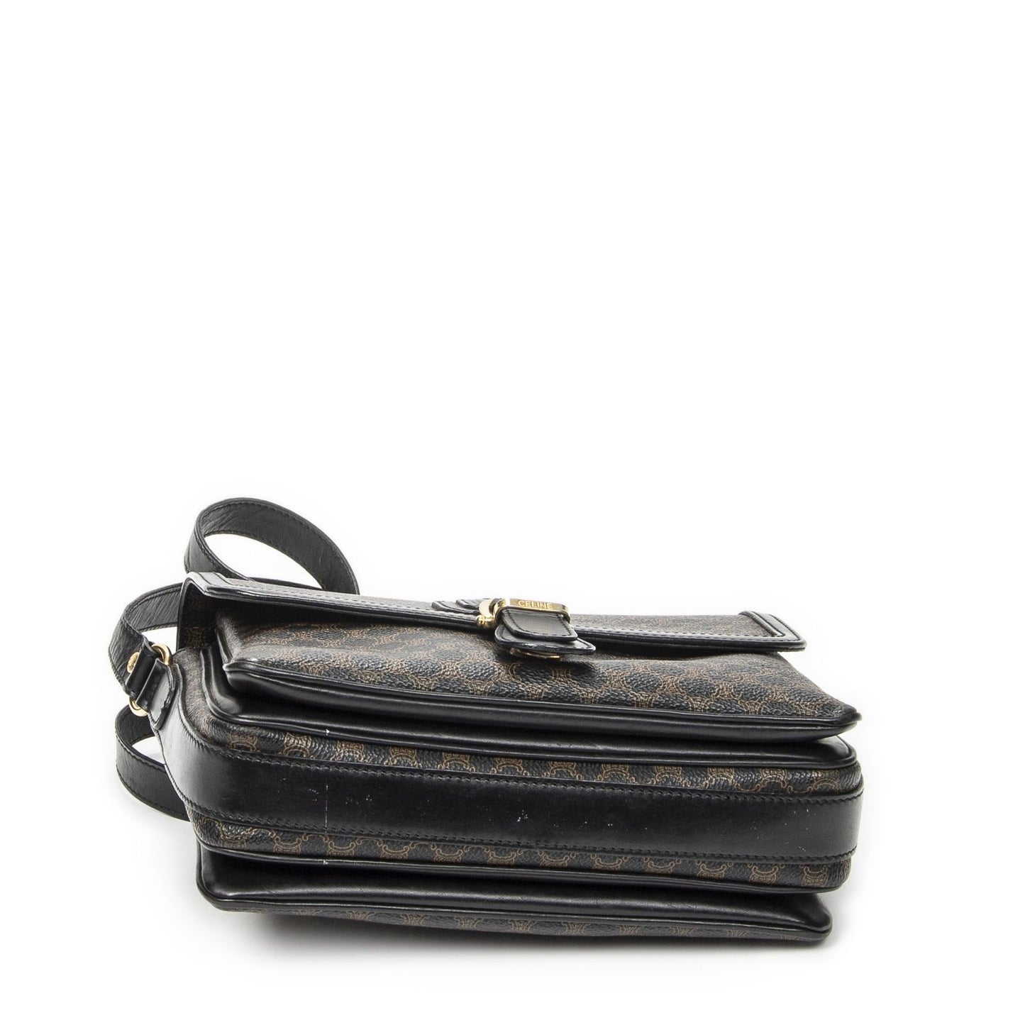 Celine Small Buckle Flap Bag Crossbody Black Macadam Canvas — view 6