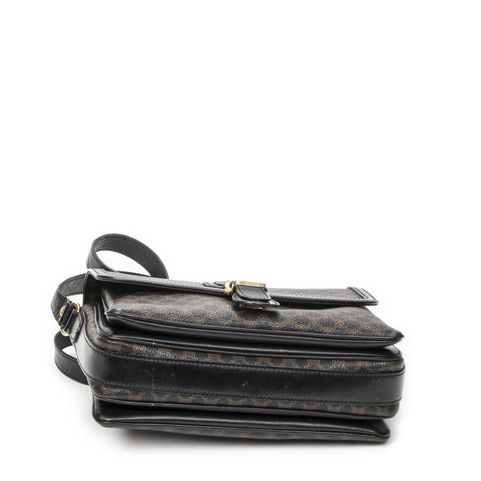 Celine Small Buckle Flap Bag Crossbody Black Macadam Canvas — view 6