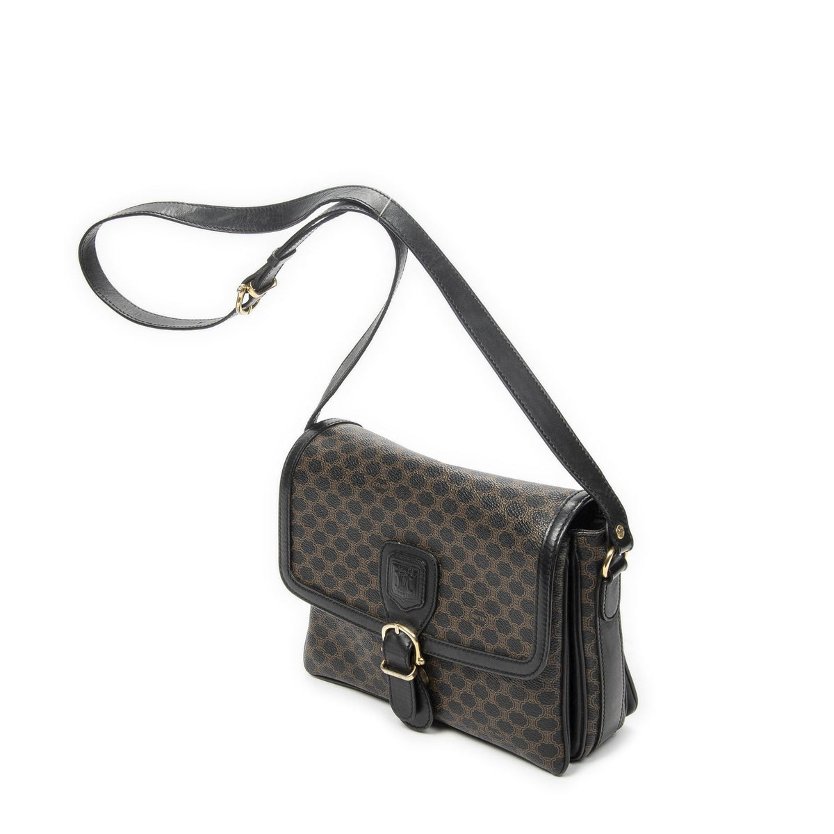 Celine Small Buckle Flap Bag Crossbody Black Macadam Canvas — view 2