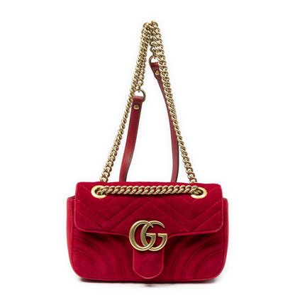 Gucci Small GG Marmont Chain Crossbody Red Matelasse Velvet