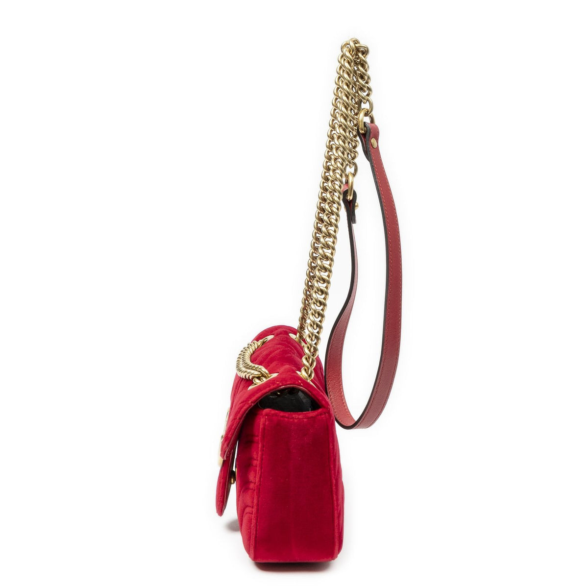 Gucci Small GG Marmont Chain Crossbody Red Matelasse Velvet — view 3