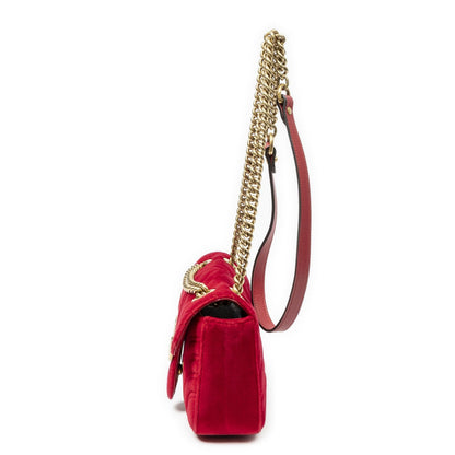 Gucci Small GG Marmont Chain Crossbody Red Matelasse Velvet — view 3
