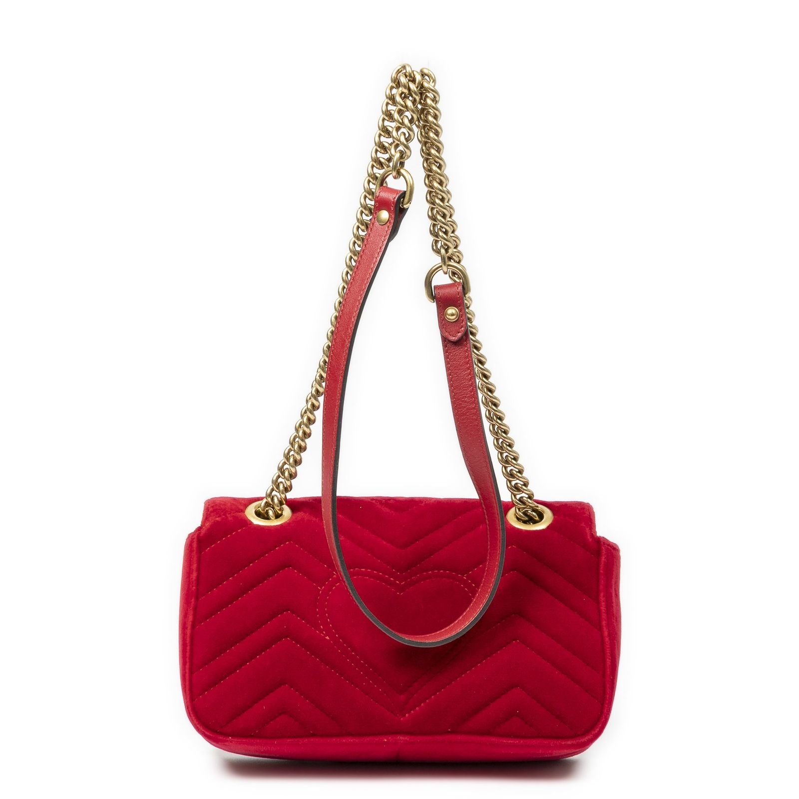 Gucci Small GG Marmont Chain Crossbody Red Matelasse Velvet — view 5