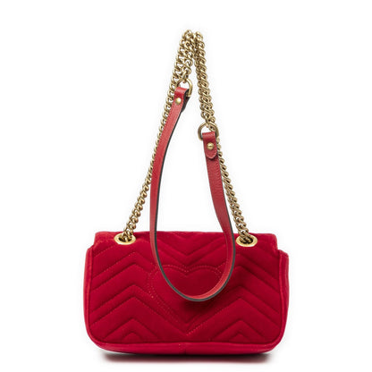 Gucci Small GG Marmont Chain Crossbody Red Matelasse Velvet — view 5