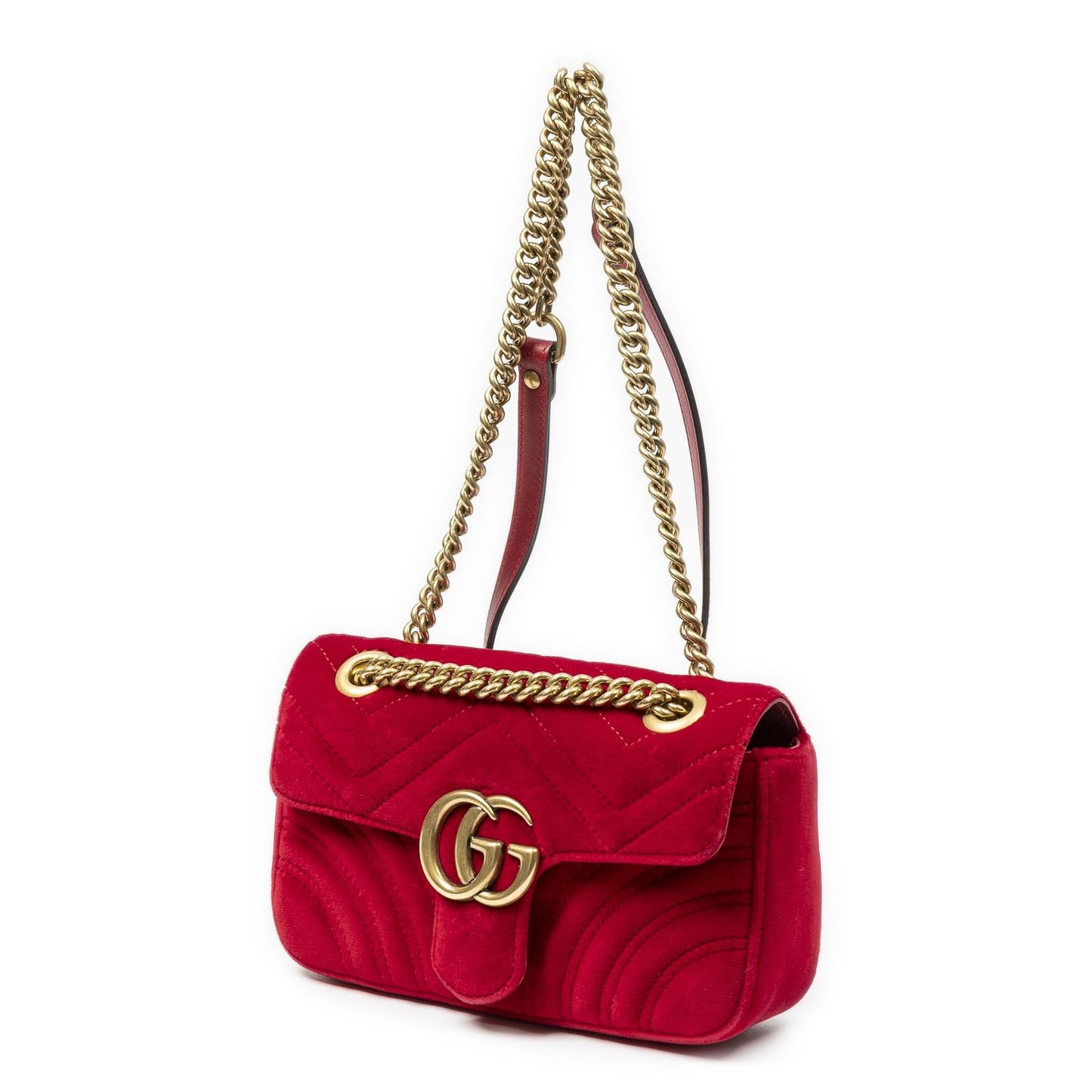 Gucci Small GG Marmont Chain Crossbody Red Matelasse Velvet — view 2