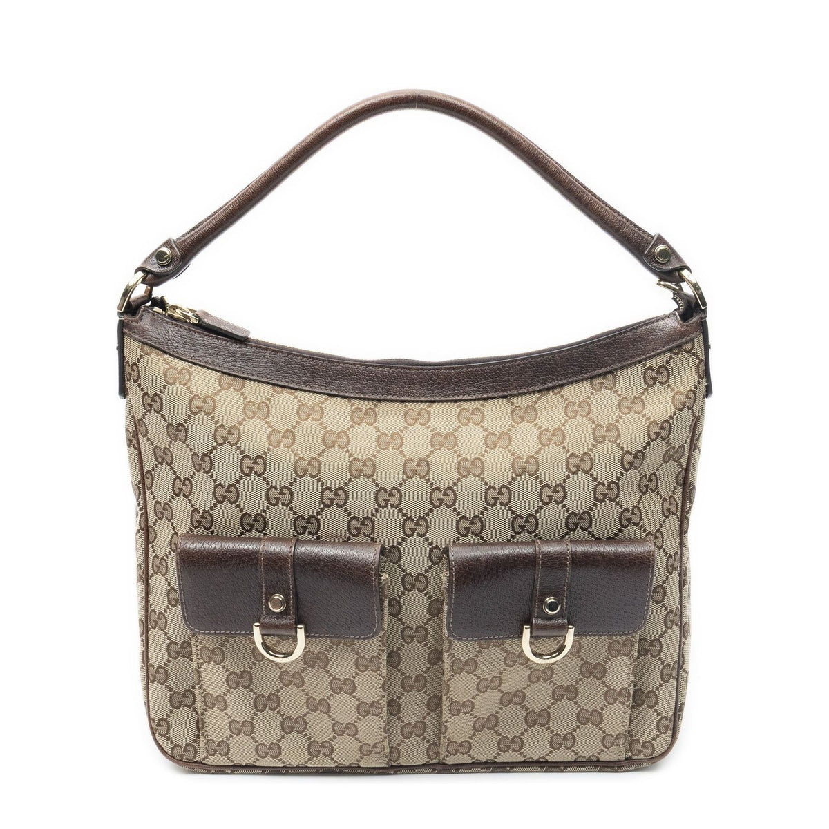 Gucci Medium Abbey Pocket Hobo Beige Brown GG Canvas