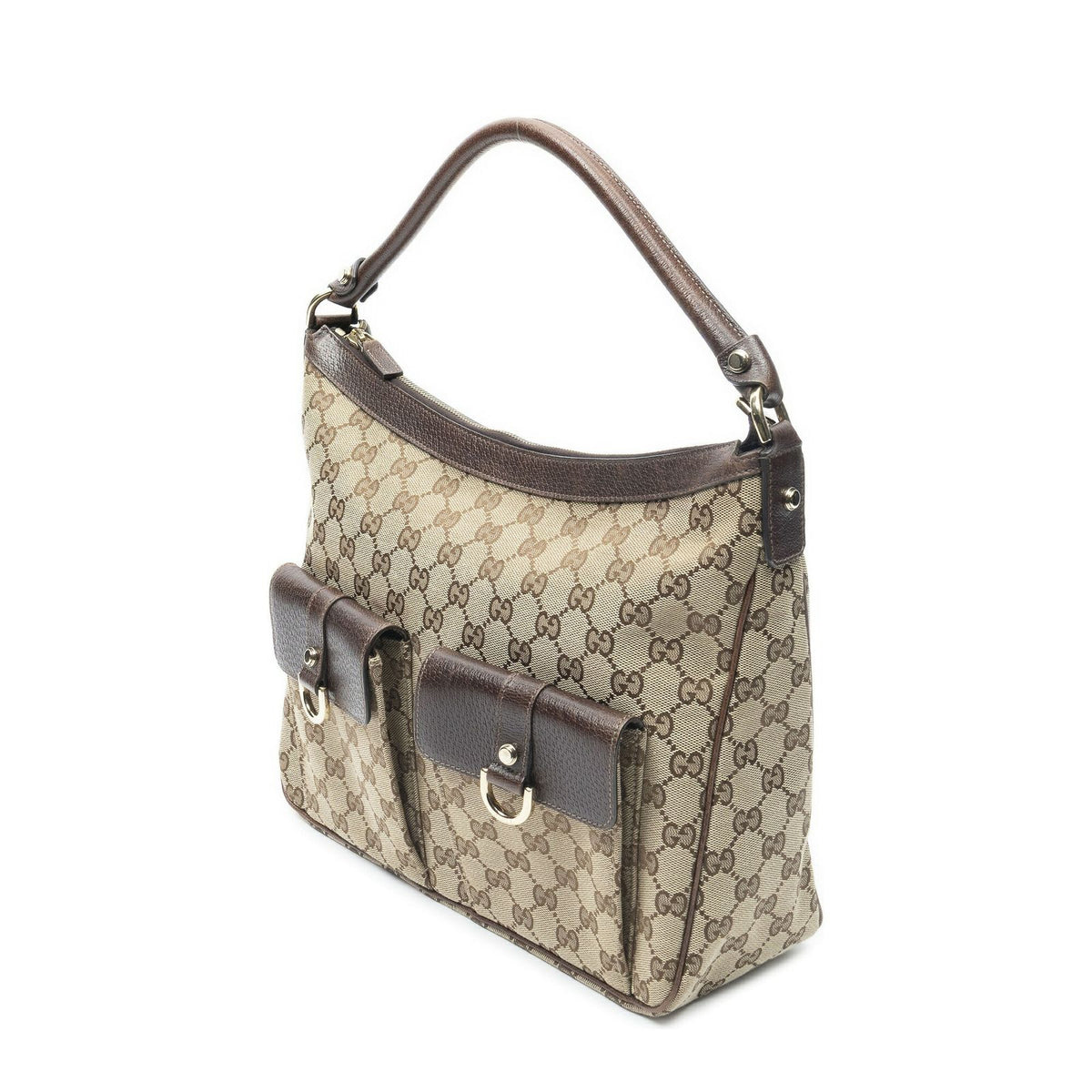 Gucci Medium Abbey Pocket Hobo Beige Brown GG Canvas — view 2