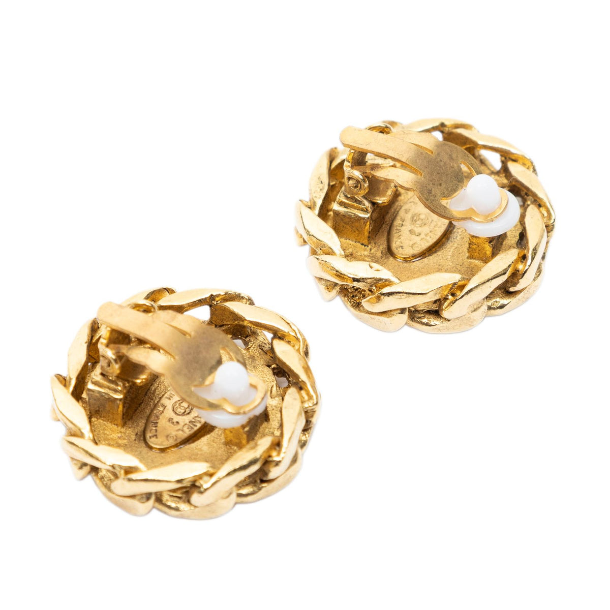 Chanel CC Rhinestone Chain Clip on Earrings Gold Plated — view 2
