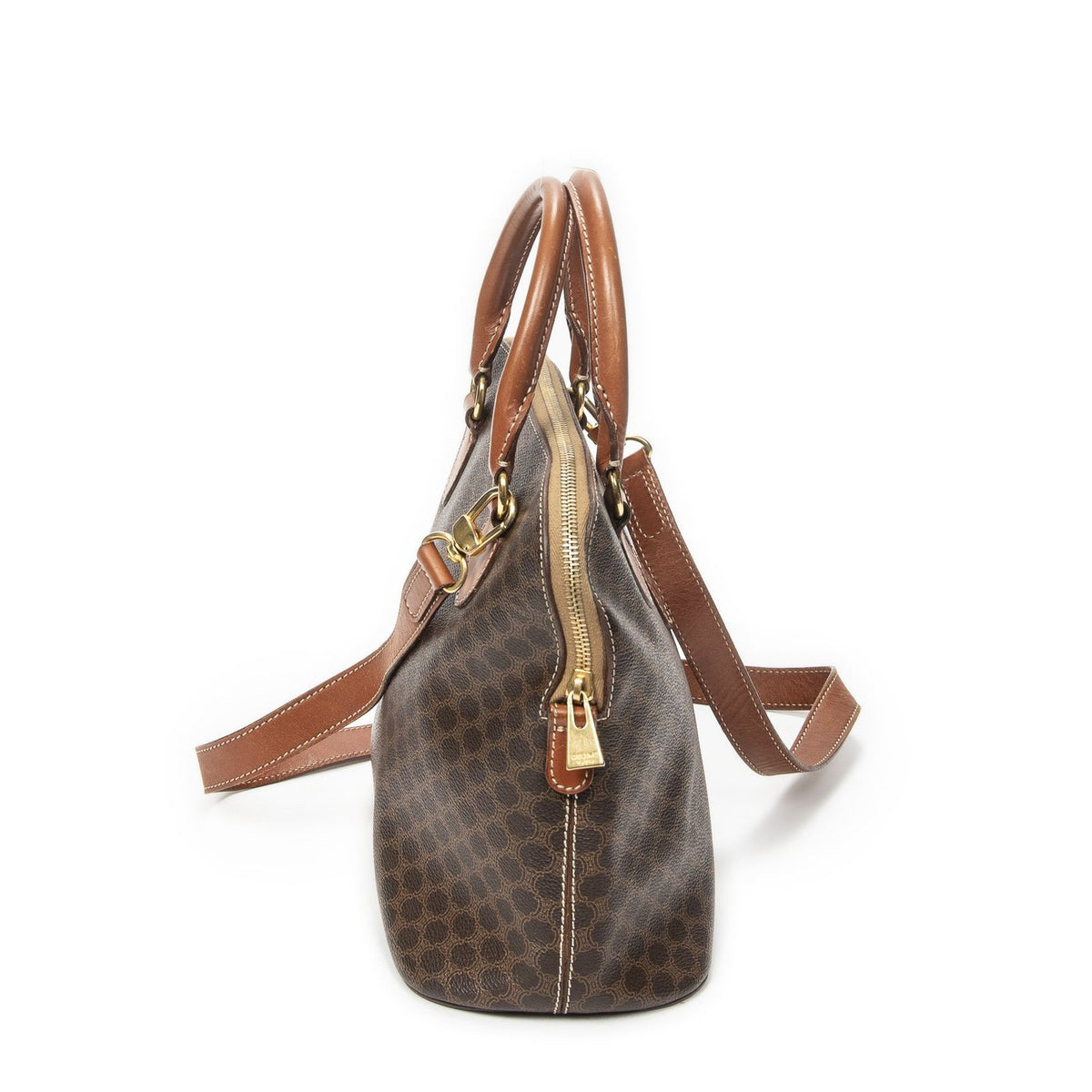 Celine Vintage Dome Top Handle Brown Macadam Canvas Handbag — view 4