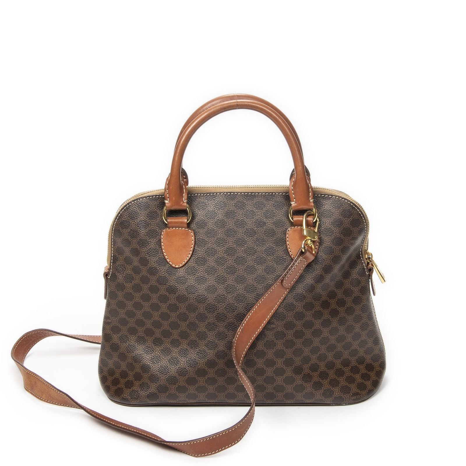 Celine Vintage Dome Top Handle Brown Macadam Canvas Handbag — view 5
