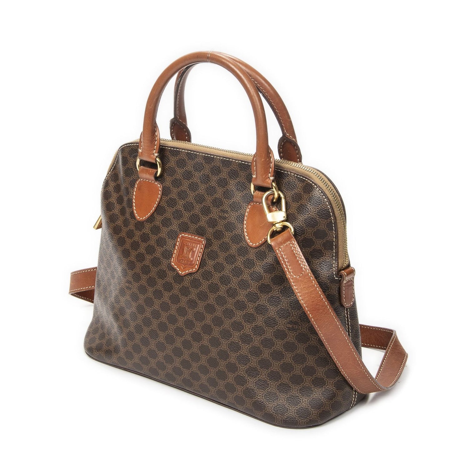 Celine Vintage Dome Top Handle Brown Macadam Canvas Handbag — view 2