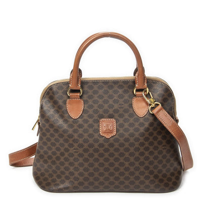 Celine Vintage Dome Top Handle Brown Macadam Canvas Handbag
