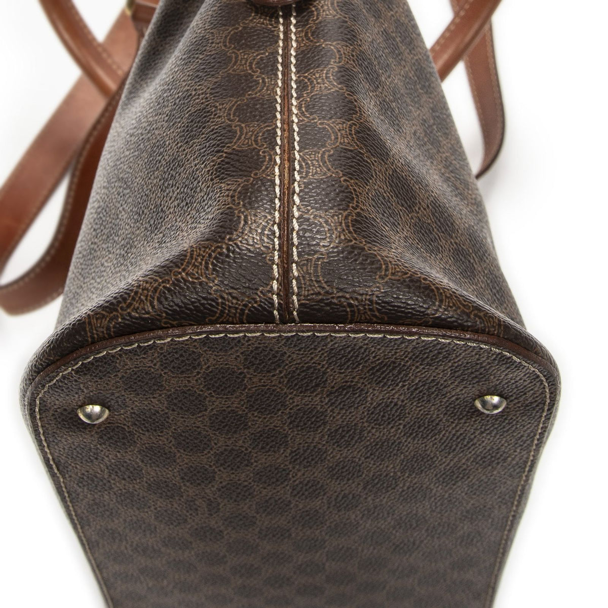 Celine Vintage Dome Top Handle Brown Macadam Canvas Handbag — view 7