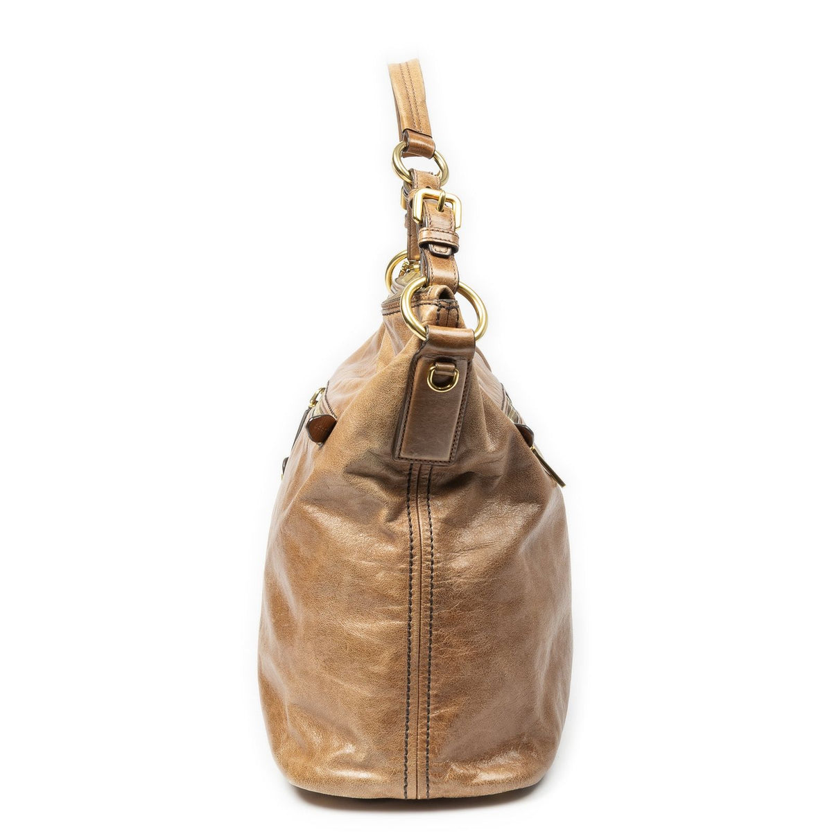 Prada Large Pocket Ring Hobo Brown Vitello Luxe — view 3