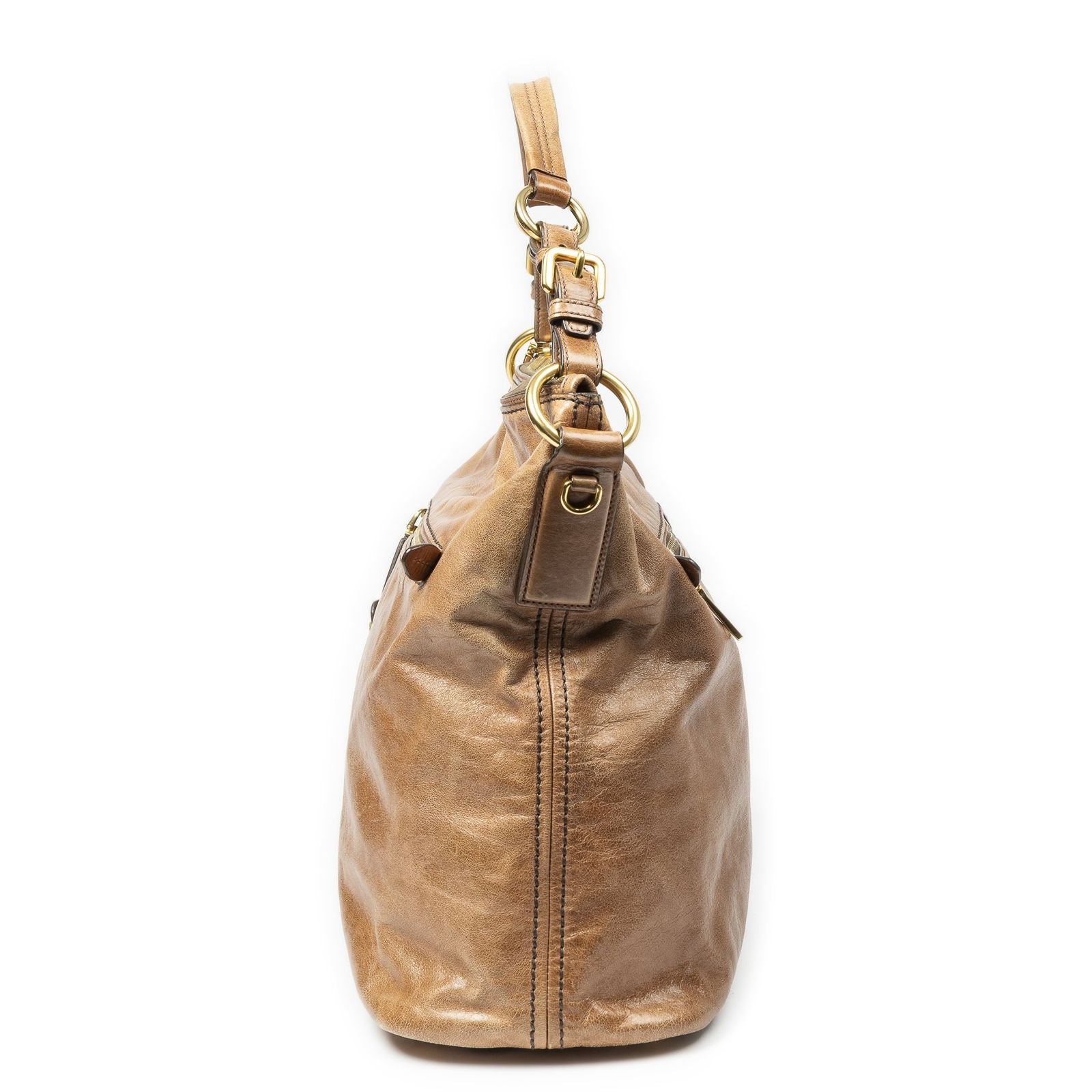 Prada Large Pocket Ring Hobo Brown Vitello Luxe — view 3