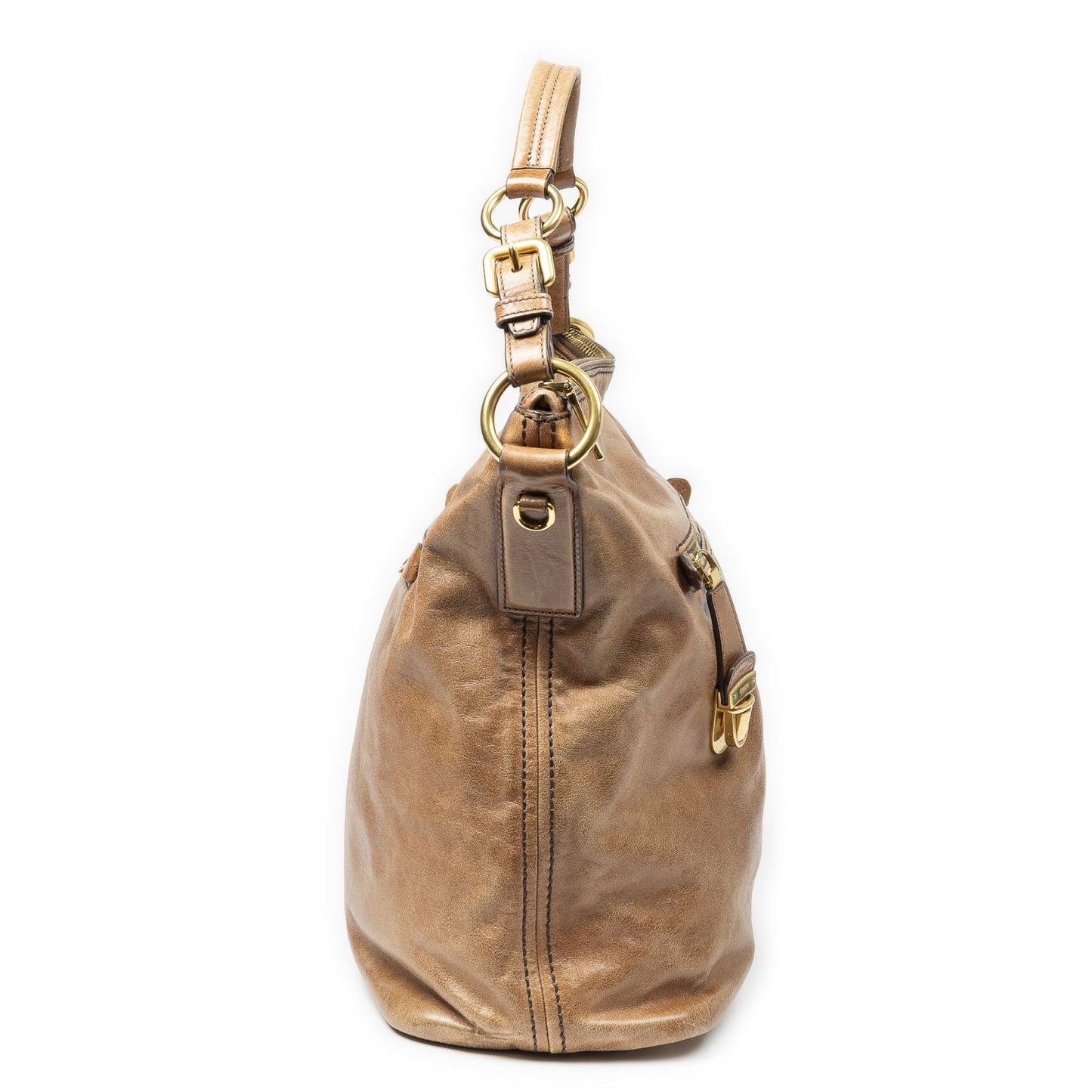 Prada Large Pocket Ring Hobo Brown Vitello Luxe — view 4