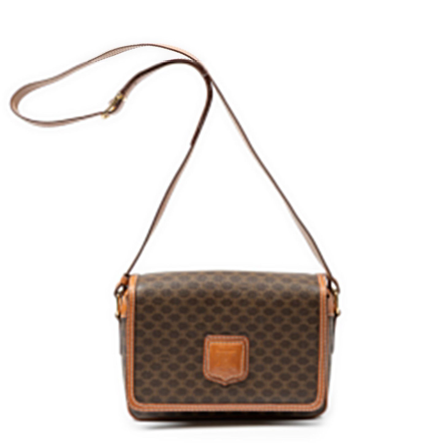 Celine Flap Cross Belt Bag Brown Macadam Canvas