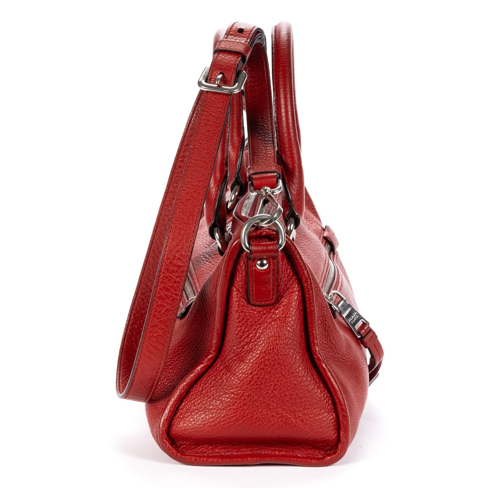 Prada Small Bauletto Boston Red Vitello Phoenix Shoulder Bag — view 3