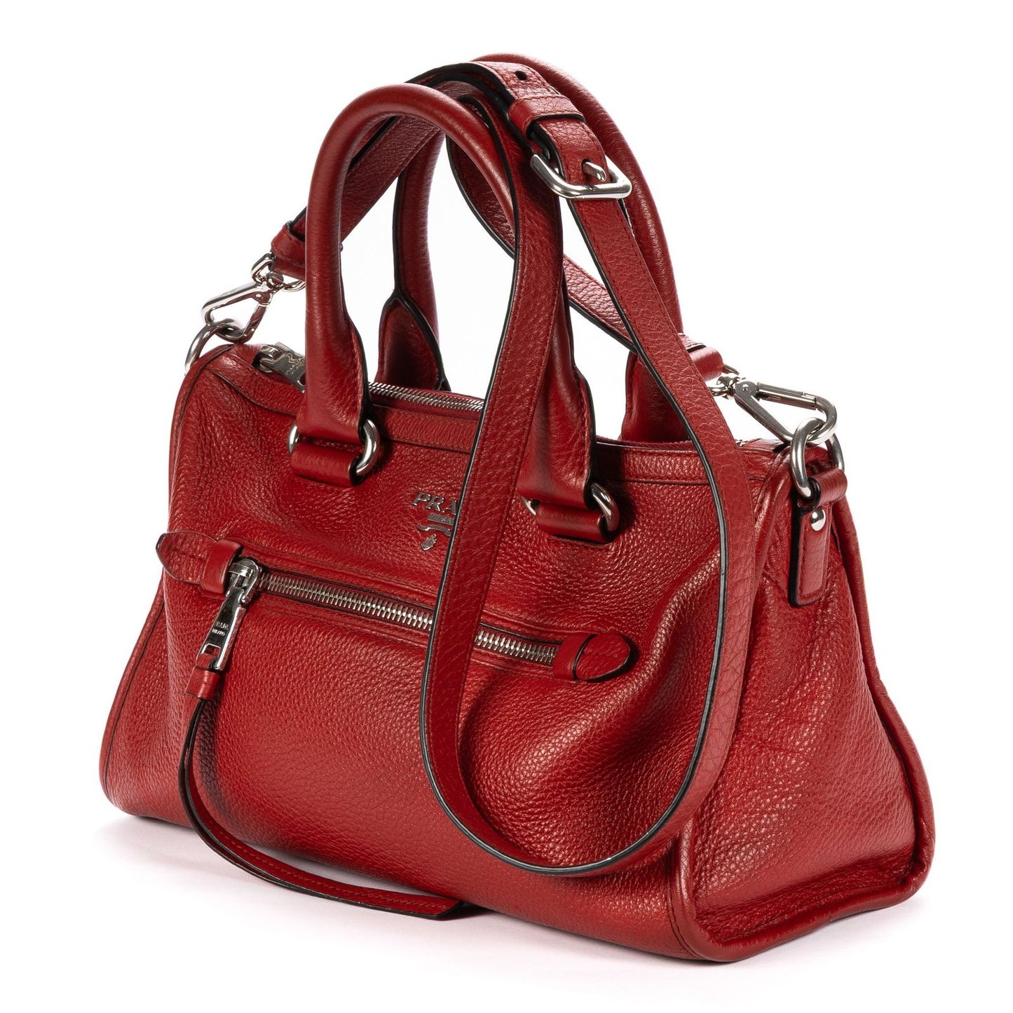 Prada Small Bauletto Boston Red Vitello Phoenix Shoulder Bag — view 2