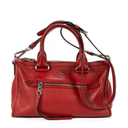 Prada Small Bauletto Boston Red Vitello Phoenix Shoulder Bag