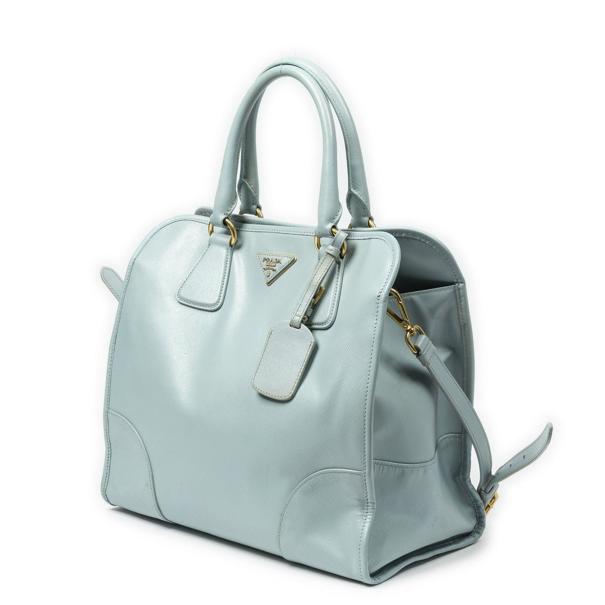 Prada Convertible Open Tote Light Blue Saffiano Leather — view 2