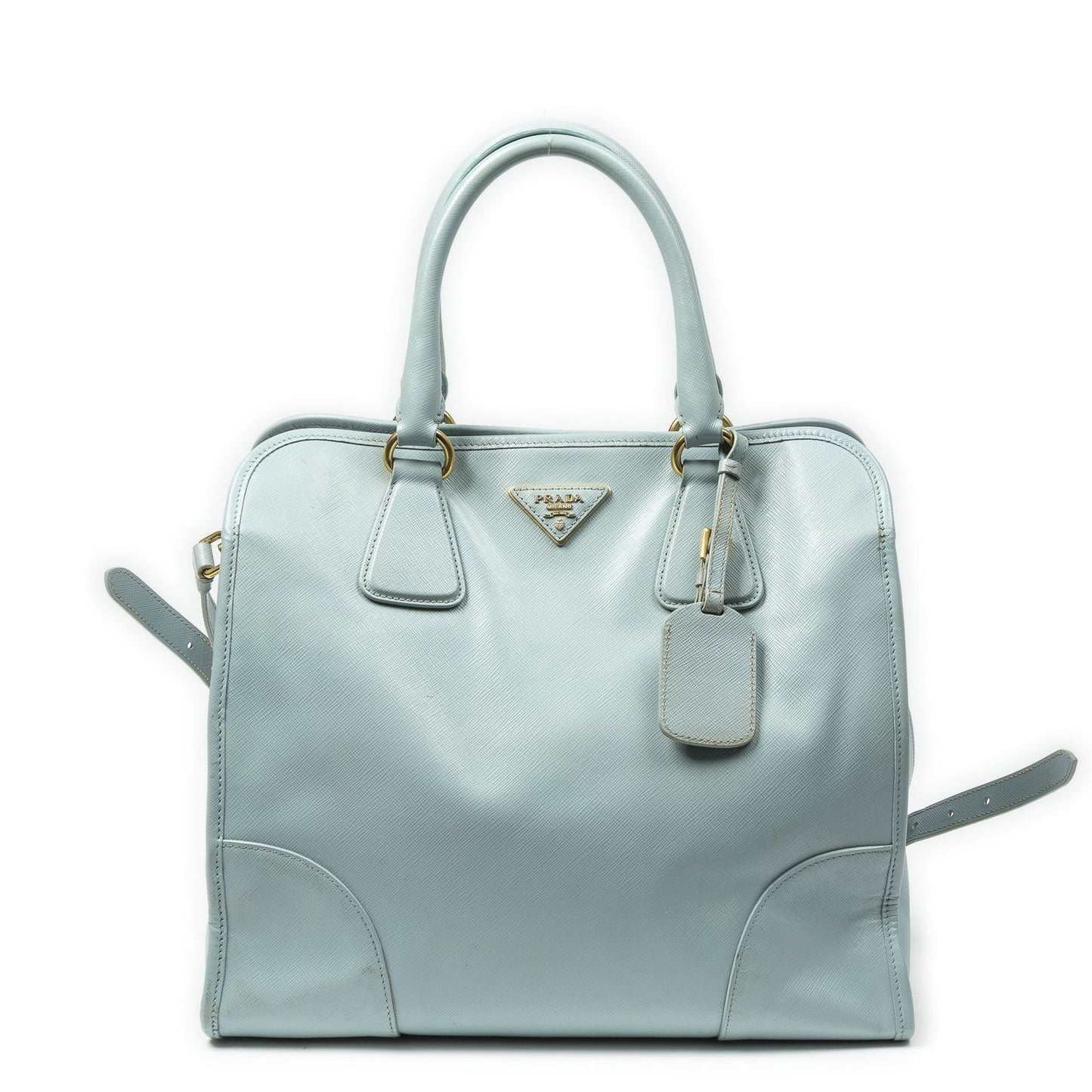 Prada Convertible Open Tote Light Blue Saffiano Leather