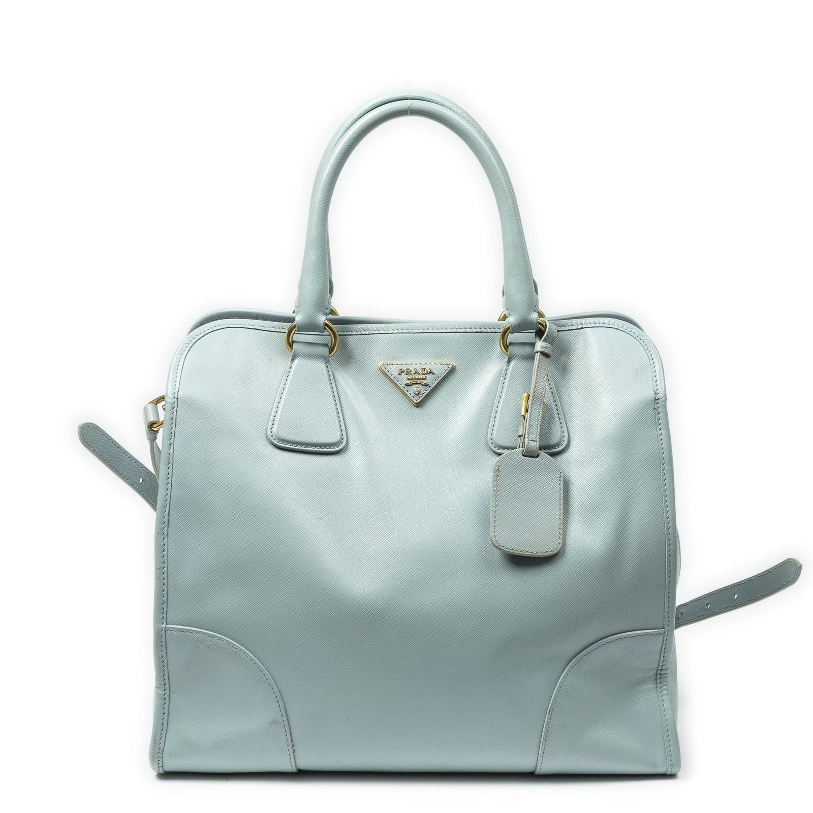 Prada Convertible Open Tote Light Blue Saffiano Leather