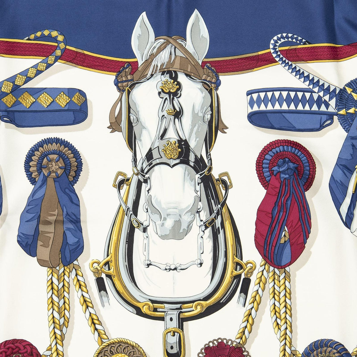 Hermes Scarf Navy Red Yellow Twill Silk — view 3