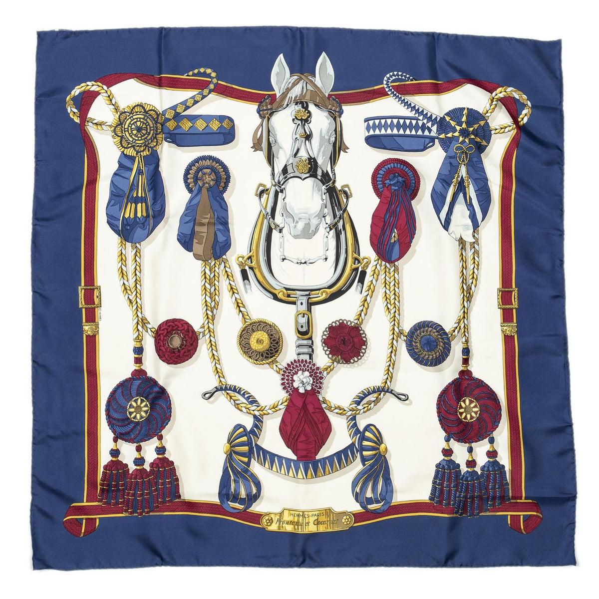 Hermes Scarf Navy Red Yellow Twill Silk — view 2