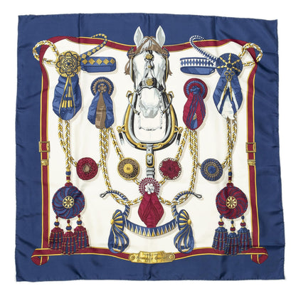 Hermes Scarf Navy Red Yellow Twill Silk — view 2